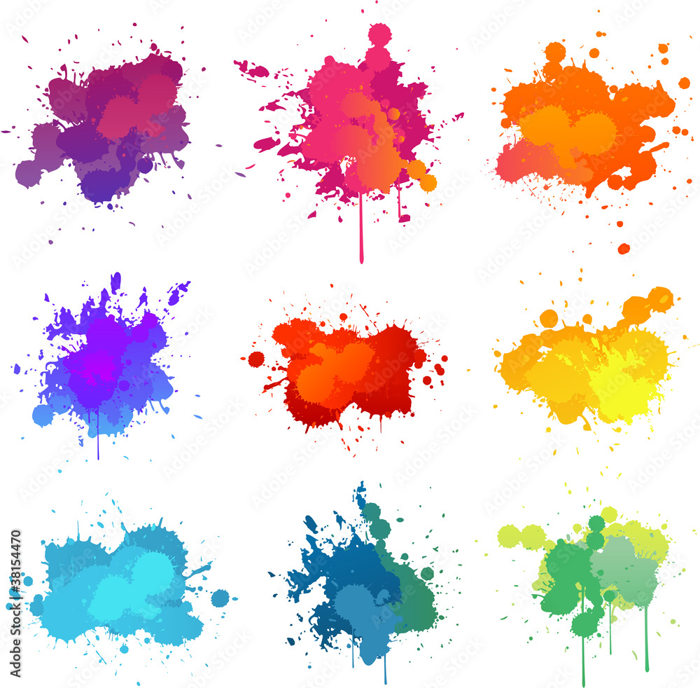 colorful paint splats collection set - obrazy, fototapety, plakaty 