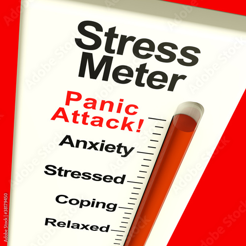 Fotografía Stress Meter Showing Panic Attack From Stress Or Worry