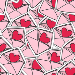 Poster - valentine`s hearts on envelopes seamless background