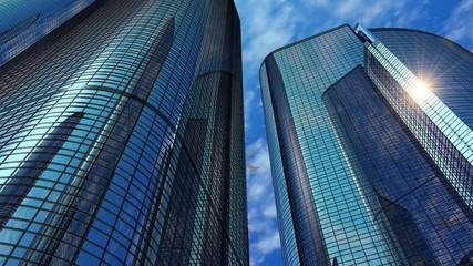 Fototapete - Modern reflective office skyscrapers