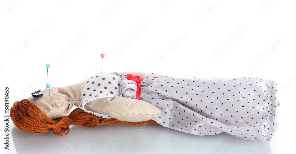 Voodoo doll girl isolated on white