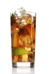 Wall Mural - Iced tea with lemon and lime isolated on white