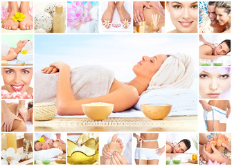 Sticker - Spa massage collage background.