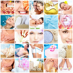 Sticker - Spa massage collage background.