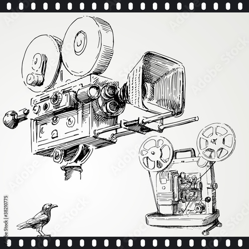 Plakat na papierze fotorealistycznym Kamera filmowa - zestaw wyciągnąć rękę