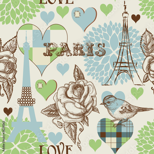 Obraz w ramie Paris seamless pattern