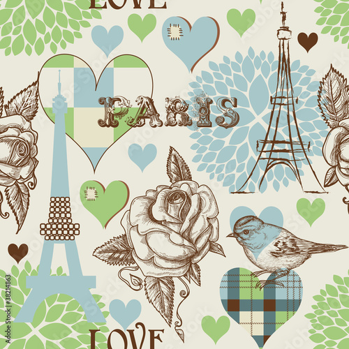 Naklejka - mata magnetyczna na lodówkę Paris seamless pattern