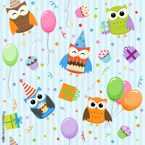 Fotoboard na płycie Tło wektor z party owls
