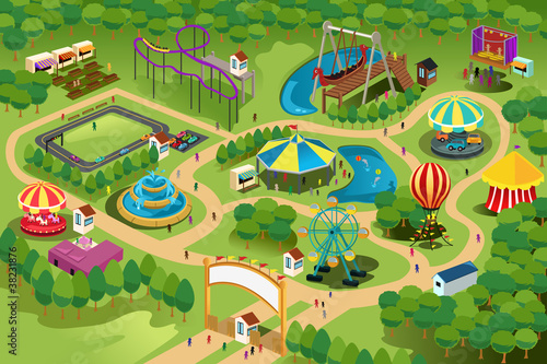 Naklejka - mata magnetyczna na lodówkę Amusement park map