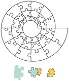 Spiral puzzle with single pieces which can be individually removed and arranged. Illustration on white background. Vector.