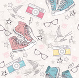 Cute grunge abstract pattern. Seamless pattern with shoes, photo