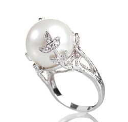 Wall Mural - beautiful ring with pearl isolated on white