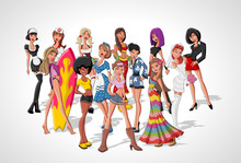Set Of 13 Beautiful Sexy Cartoon Girls