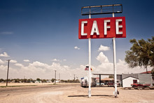 Cafe Sign Along Historic Route 66 In Texas.