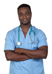 Wall Mural - African american doctor with blue uniform