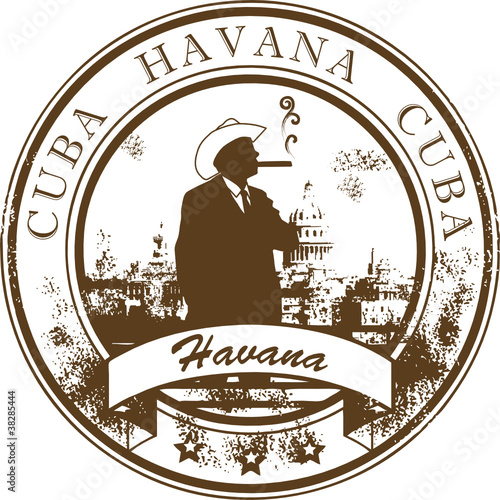 Plakat na zamówienie Stamp with Cuba, Havana inside, vector