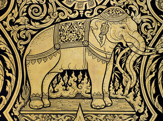 Wall Mural - Elephant painting in tradition Thai style