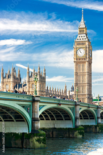 Obraz na płótnie canvas czteroczęściowy "tetraptyk" Big ben, dom parlamentu i most Westminster