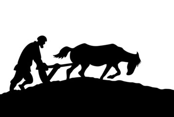 Wall Mural - peasant silhouette on white background