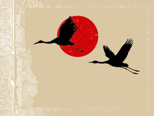 Flying Crane On Grunge Background