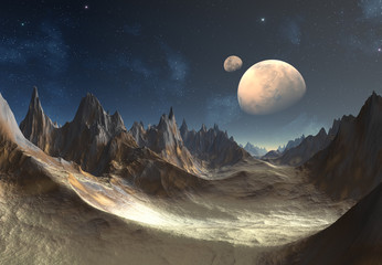 Wall Mural - alien planet with two moons