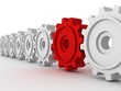 row set of cogwheel white gears with unique red gear