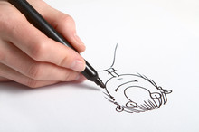 Human Hand Drawing Caricature Of Man