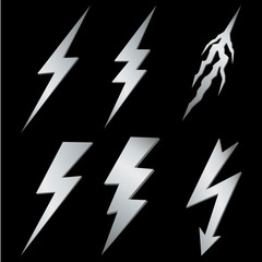 Wall Mural - Silver lightning set isolated on black.