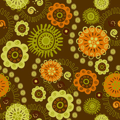 Fototapete - seamless ornament of decorative flowers and snails