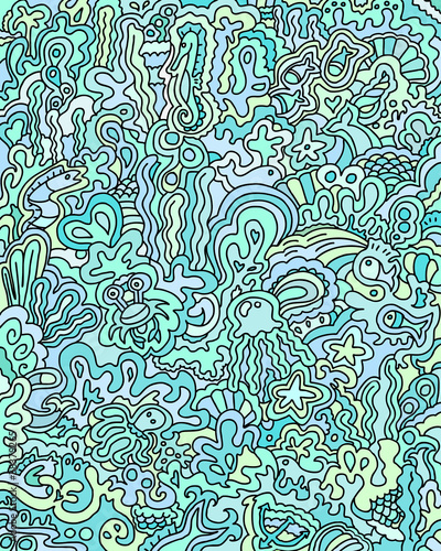 Tapeta ścienna Doodle bacground morza z ukrytymi istotami