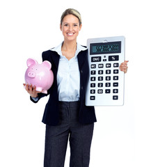 Poster - Accountant Business woman with calculator.