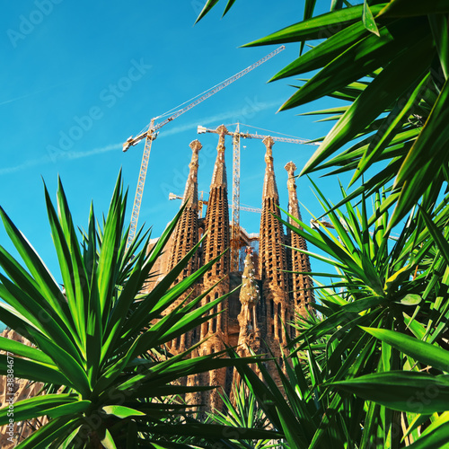 Plakat na papierze fotorealistycznym Kościół Sagrada Familia w Barcelonie.