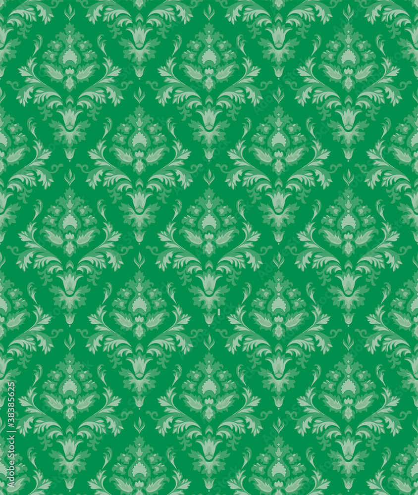 Bezszwowa powtarzalna zielona tapeta kwiatowa - obrazy, fototapety, plakaty 