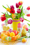 Fototapeta  - tulips and easter eggs