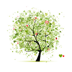 Wall Mural - Valentine tree with hearts for your design