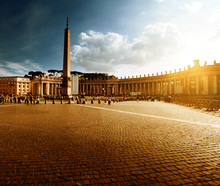 Saint Peter's Square, Vatican In Sunset Time