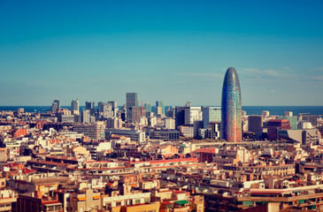 Canvas Print - Barcelona`s skyline with skyscrapers.