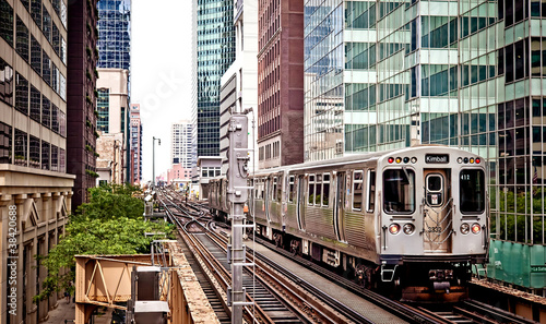 Fotoboard na płycie Pociąg jadący po torach w Chicago