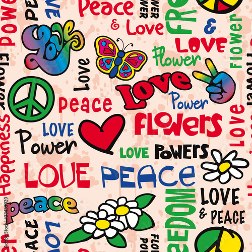 Plakat na zamówienie Peace and love seamless pattern