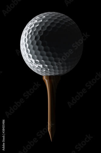 Board z aluminiowym obramowaniem 3d piłka golfowa na trójniku na czarnym tle