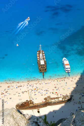 Obraz na płótnie canvas czteroczęściowy "tetraptyk" Plaża navagio z wraku w zakynthos, grecja