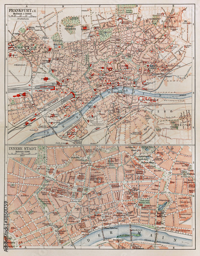 Board z aluminiowym obramowaniem Vintage mapa Frankfurtu