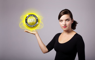 Wall Mural - woman holding virtual business sign