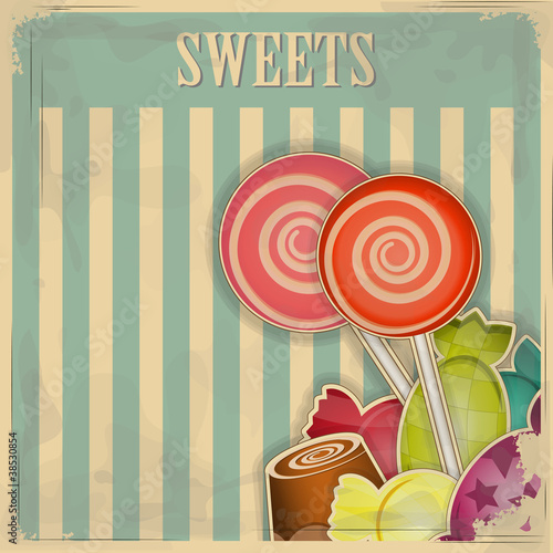 archiwalne-pocztowki-slodki-cukierek-na-paski-tle