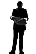 Silhouette Man Full Length Standing Reading Newspaper