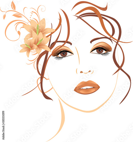 Fototapeta do kuchni Portrait of beautiful woman with lilies in hair