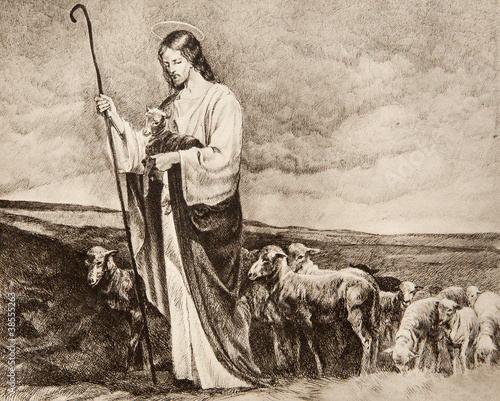 Naklejka - mata magnetyczna na lodówkę Good Shepherd - old lithography