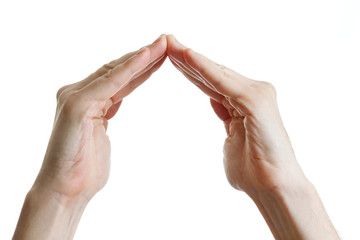 House made of hands on white background. concept