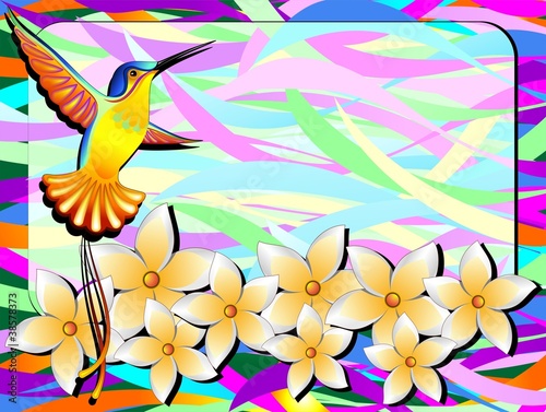 Obraz na płótnie canvas dwuczęściowy "dyptyk" Colibri e fiori design-hummingbird fantasy floral card