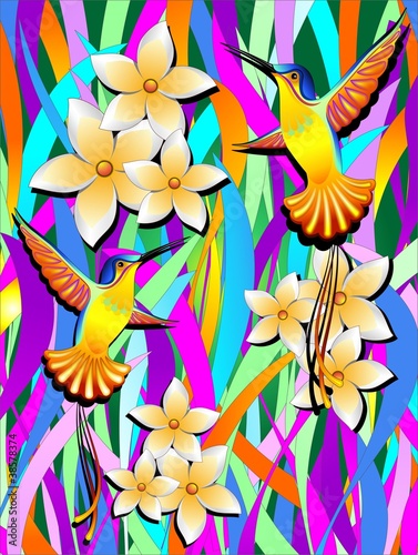 Obraz na płótnie canvas Colibri e fiori design-hummingbird kwiatowy tło